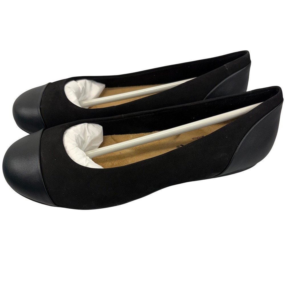Softwalk Sonoma Cap Toe Ballet Flat Womens Size 6W Black Leather Slip On Shoes